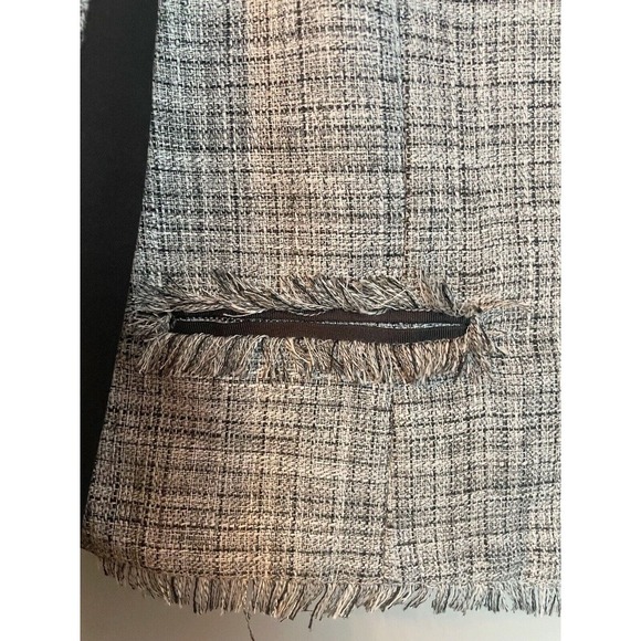 Elle Blazer Jacket Gray Black Fringe Full Zip Color Block Tweed Professory XL - Picture 3 of 6